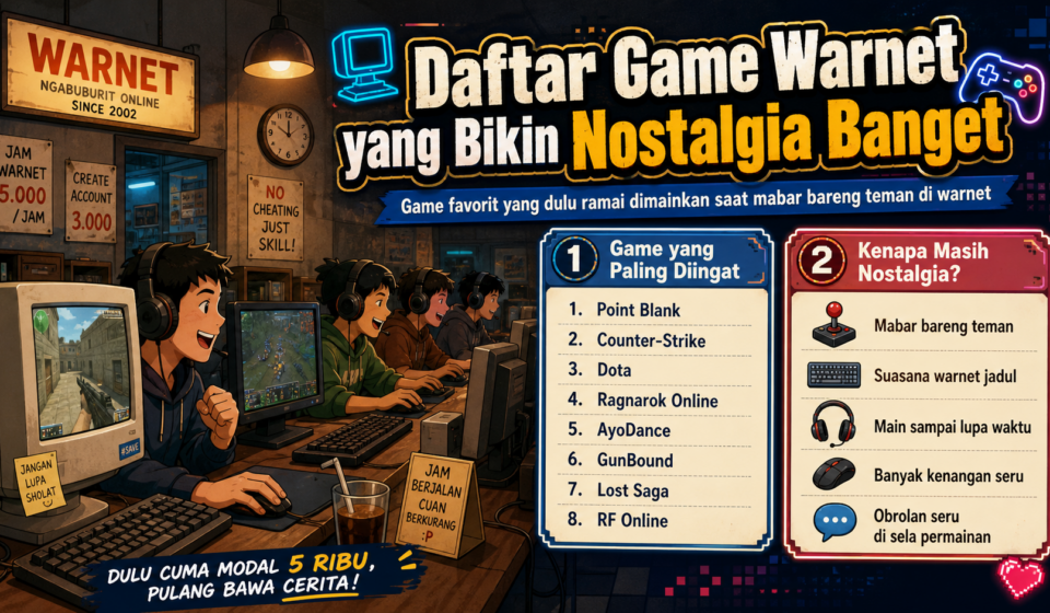 Lihat daftar game warnet yang bikin nostalgia banget dan pernah jadi favorit banyak pemain saat menghabiskan waktu bersama teman.
