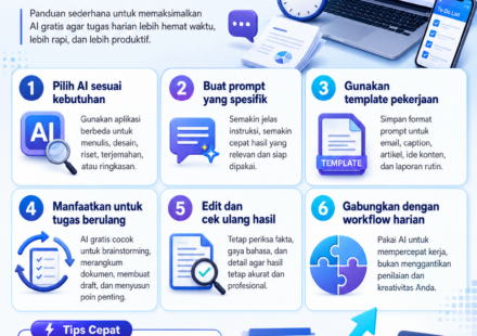 Trik menggunakan aplikasi AI gratis 2026 agar kerja lebih cepat, efisien, dan produktif untuk tugas harian, konten, belajar, serta bisnis.